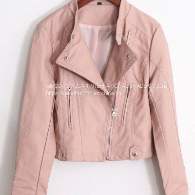 HOT SALE 2021 NEW ARRVIAL LADIES' FAUX ECO LEATHER PU MOTORCYCLE JACKET photo-2