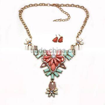 Fashion Necklace And Earring Set Acrylic Stones Casting Charm New Gold Jewelry photo-3
