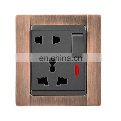 Type 86 Universal 5 pin Wall Socket With Switch 16A Zinc Alloy Panel Socket And Switches Electrical With LED Light