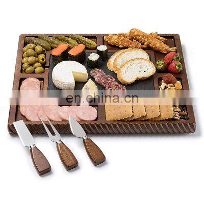 Latest upgraded marbleand acacia wood cheese board set cheese platter with double sided slate and stainless steel cutlery