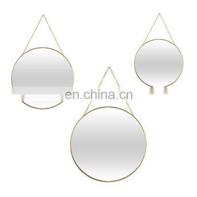 K&B hot sale simple design modern round gold decorative wall mirrors with chain for living room