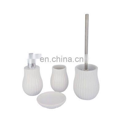 Pretty design white household products ceramic bathroom sets striation surface bathroom accessories