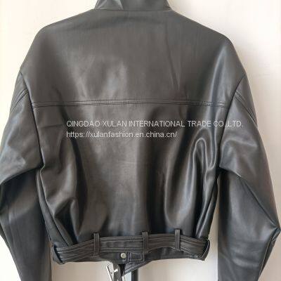 Spring/autumn Stand Collar Women' Handsome Eco Leather Motorcycle Biker Jacket photo-5