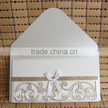 Fancy Paper Traditional Laser Cut Glitter Pattern Word Wedding Invitation