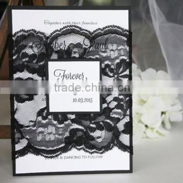 Shimmer Custom Black Lace Romantic Wedding Invitation with RSVP