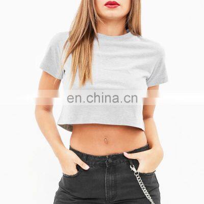 Casual Ladies Short Crop Top sleeves custom design plain High quality cotton spandex cropped tops t-shirt