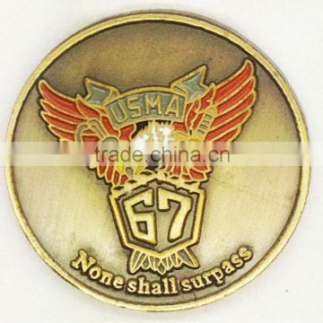 custom cheap challenge coins/masonic challenge coins antique gold 67th USMA none shall surpass USMA class