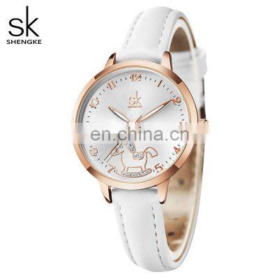 SHENGKE Cute Girls Handwatch K9027 Ultra White Band Watches Night Light Function With Shining Stone Student Wristwatch photo-3