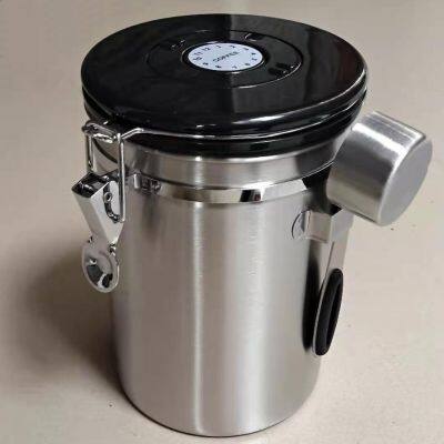 Coffee Powder Storage Tank 304 Stainless Steel Sealed Tank With Exhaust Valve Coffee Bean Seal Tank With Date Lid and Spoon photo-3