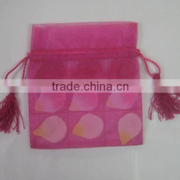 2015 popular fabric drawstring printed organdy spice packing bags/dried flower wrapping bags/gift pouchs