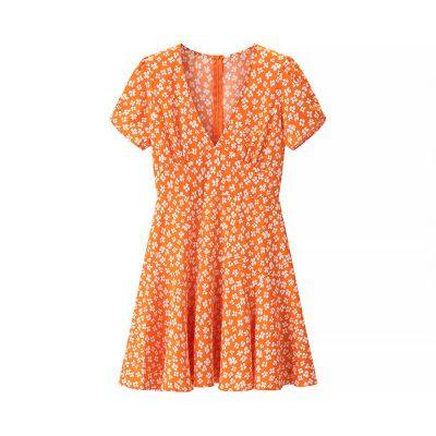 2025 New Short Sleeved Floral Skirt European and American V-neck Ruffle Edge Fake Style Dress photo-4