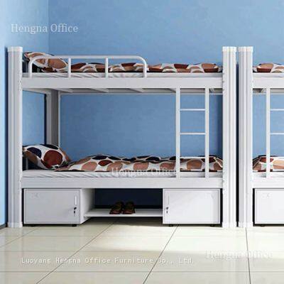 ​Space Saving Loft Bed with Under Bed Storage Locker Cabinet—Commercial Grade— Metal Bunk Bed for University Student Dormitory