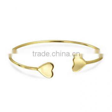 Gold Open Heart Bangle Engraved Logo Free, Gold Plated Thin Stackable Modern Heart Bangle Bracelet