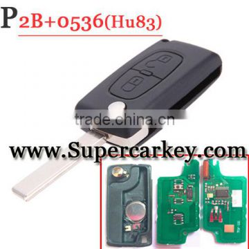 High Quality 2 Button Remote key(ASK) For Peugeot Flip key 0536 HU83 blade