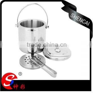 Hot sales Stainless Steel metal double wall Ice bucket/ beer bucket with tong& rack& lid/ bar accessories