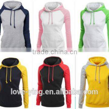 2016 new arrivel sports wear pullover plain dyed with hood fleece jersey plain hoodies women