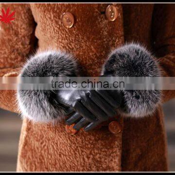 High Quality Ladies Fur Touch Screen Sheepskin Leather Gloves photo-6