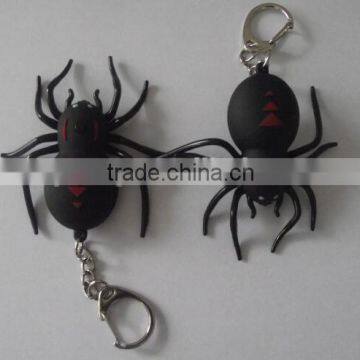 Popular Simulation mini Spider shaped key holder with led light, Luminous key chain with sound