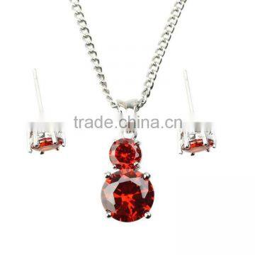 Fashion Women Style Big Red Stone Necklace Earrings Jewelry Set