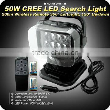 GoldRunhui RH-L0457 50W LED remote controller spotlight wireless LED search light black color for boat marine 4x4 off road