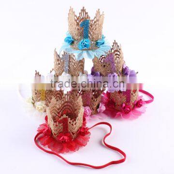 Hot-sales Kids Large Gold Lace Crown Headband Baby Hair Accessory Crown Baby Gold Flower Hair Band Wh-1836 photo-4