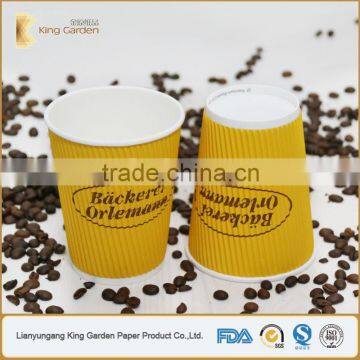 Yellow Color Logo Printed Ripple Wall Paper Coffee Cups With Lids