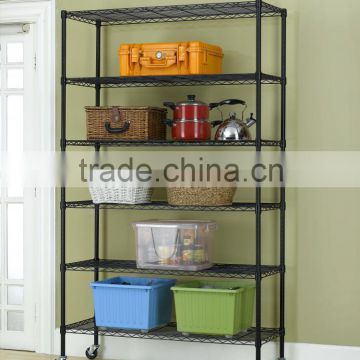 6 Tiers Chrome Carbon Steel Wire Shelving Rack With Wheels