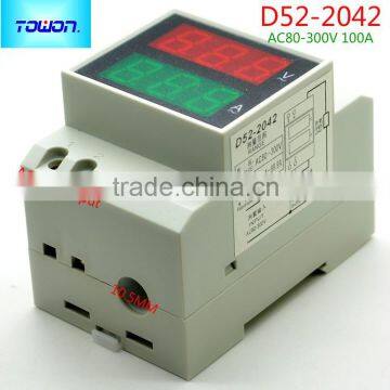 Din rail ammeter voltmeter dual dipaly AC80-300V AC0.1-99.9A amp volt combo meter