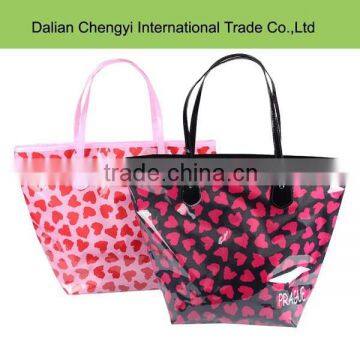 fancy heart-shaped printing waterproof pvc women's bag