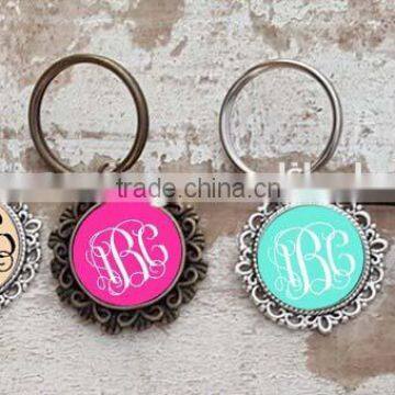 Personalized Vinyl Enamel Disc Filigree Monogram Key Chians photo-6