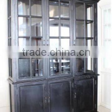 Antique Home useful living room and Study room Black Wooden and Glass Tall display cabinet with three doors(NC-2816-10 )