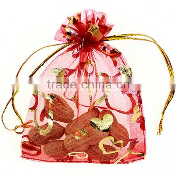 personalized drawstring candy organza bag,ribbon with printed logo,wholesale snowflake printed organza bags