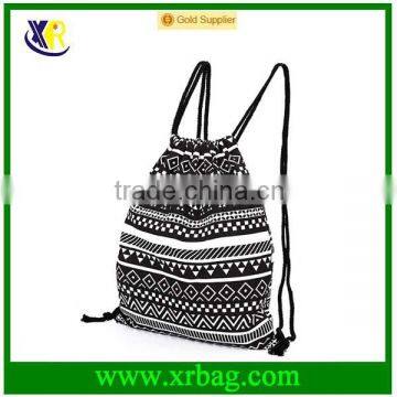 Custom fashion style pattern cotton canvas drawstring backpack bag