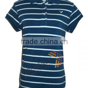 Ladies' deep blue yarn dyd polo t-shirt