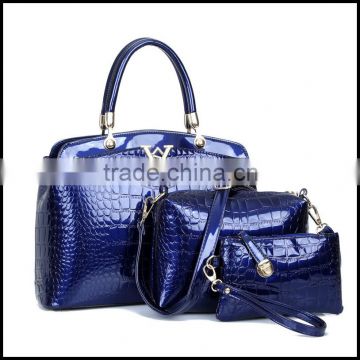 2015 classic style crocodile embossed V three piece portable shoulder diagonal fashion composite bag