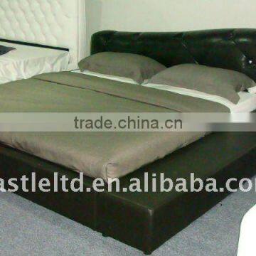 Leather upholstered bed and bedding