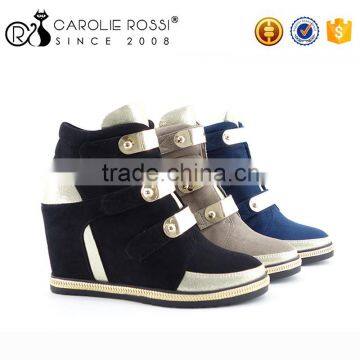 female buckle increase height wedge shoes suede fabric