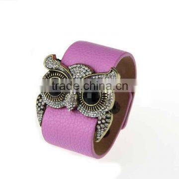 Customized fashion ladies leather bracelet women owl bracelet charm bracelet