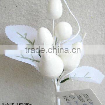 2015 handmake Artificial Christmas wihte Berries small Pick 5" Artificial Polyfoam berry with leaves for decoration