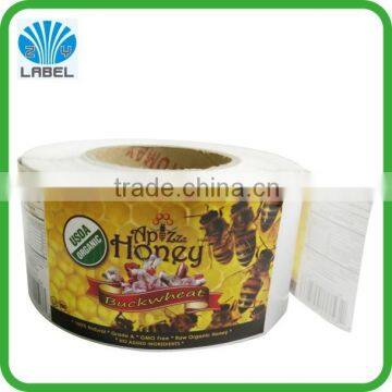 Adhesive honey label stickers on rolls