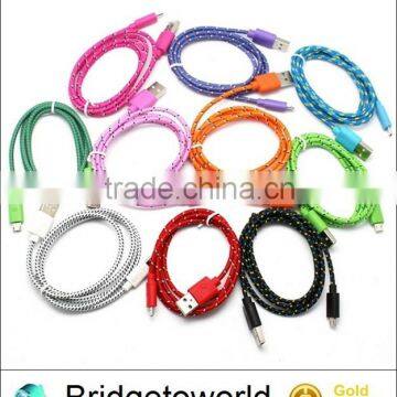 Newest multi colors linen braided micro USB cable for Andriod phones S3 S4 Note 2