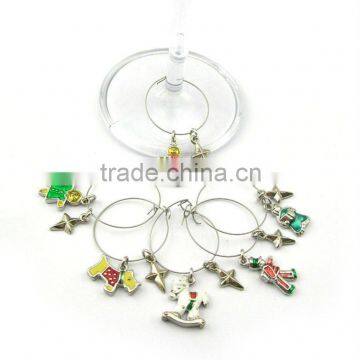 promotional fashion christmas wine glass charms, various designs,passed SGS factory audit and ISO 9001 certification