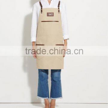 Vintage Canvas Barista Apron, Ivory Canvas With Dark Brown Leather Strap Apron photo-2
