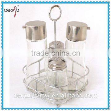 kitchen cruet glass condiment set glass spice jar with metal lids