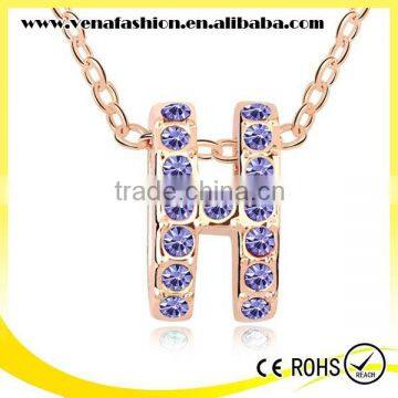 Gold Letter Pendant Alphabet Crystal Necklace, Letter h Necklace photo-6