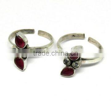 Hot Sales Popular Jewelry Red Onyx_White CZ 925 Sterling Silver Toe Ring, Unique Silver Jewelry, Fashion Silver Jewelry photo-4