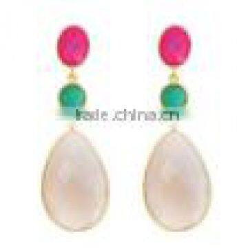 Sea Green Chalcedony and Fuchsia Chalcedony Gemstone Earrings