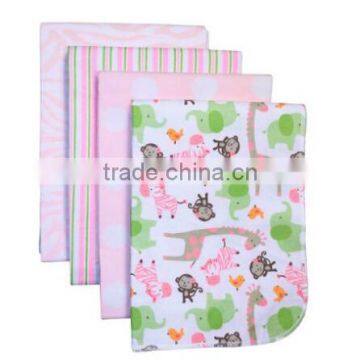 4 Piece 100% Cotton Flannel Receiving Baby Blankets--Pink Zebra