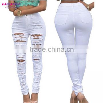 White Black Destroyed Boyfriend Jeans Ripped Washed Cuff Trousers                        
                                                Quality Choice