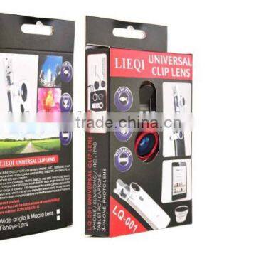 Different colors universal 3 in 1 camera lens 0.67x wide angle+macro+fish eye for cell phone/ip/pad/notebook PC for gift